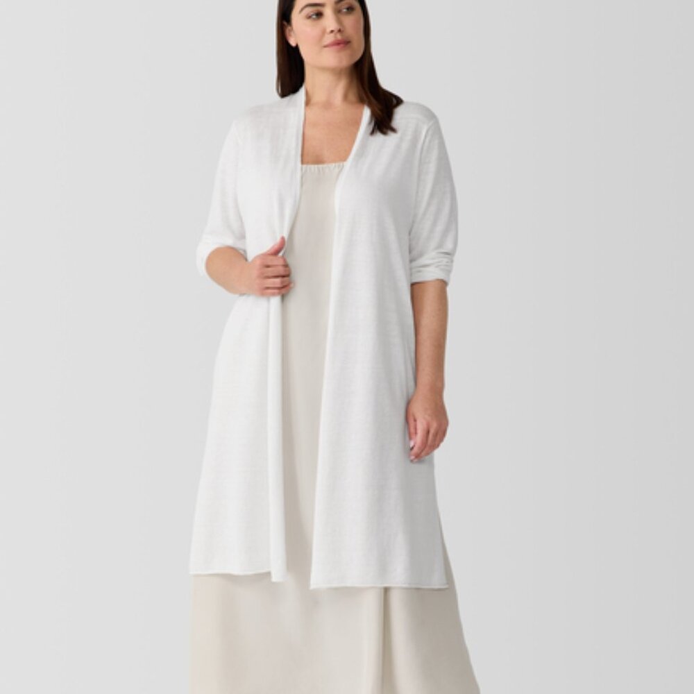 EILEEN FISHER Tencel Long White Open Front Cardigan XL